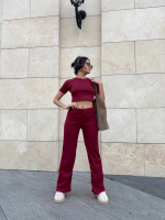 Bol Paça Pantolonlu Alt Üst Takım Bordo (Beden: S) - Görsel 3