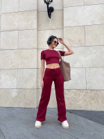 Bol Paça Pantolonlu Alt Üst Takım Bordo (Beden: L) - Görsel 2