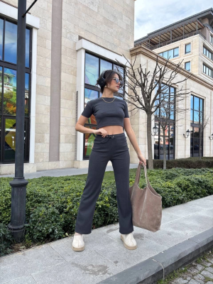 Bol Paça Pantolonlu Alt Üst Takım Antrasit (Beden: S)