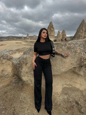 Bol Paça Pantolonlu Alt Üst Takım Siyah (Beden: L)