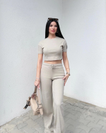 Bol Paça Pantolonlu Alt Üst Takım Bej (Beden: L)