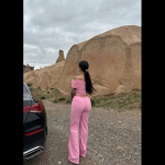 Madonna Yaka Bol Paça Pantolonlu Takım Pembe (Beden: L) - Görsel 2