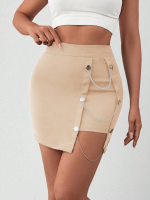 Zincirli Mini Etek S241008 Bej (Beden: L) - Görsel 5