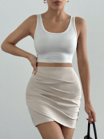 Drapeli Mini Etek S24771 Bej (Beden: M) - Görsel 4