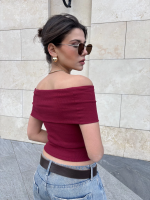 Madonna Yaka Sıfır Kol Bluz Bordo (Beden: S) - Görsel 3