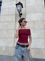 Madonna Yaka Sıfır Kol Bluz Bordo (Beden: S) - Görsel 2