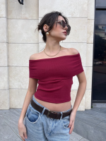 Madonna Yaka Sıfır Kol Bluz Bordo (Beden: M)