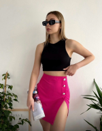 Üç Taşlı Mini Etek Fuşya (Beden: L) - Görsel 3