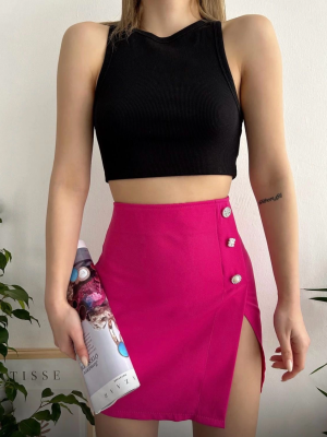 Üç Taşlı Mini Etek Fuşya (Beden: L)