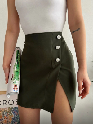 Üç Taşlı Mini Etek Haki (Beden: S)