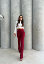 Önü Cumalı İthal Krep Pantolon Bordo (Beden: M) - Görsel 2