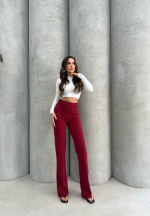 Önü Cumalı İthal Krep Pantolon Bordo (Beden: M)