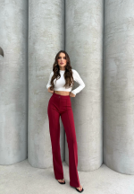 Önü Cumalı İthal Krep Pantolon Bordo (Beden: M) - Görsel 6