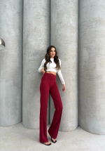 Önü Cumalı İthal Krep Pantolon Bordo (Beden: M) - Görsel 4