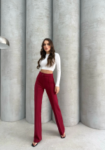 Önü Cumalı İthal Krep Pantolon Bordo (Beden: M) - Görsel 5