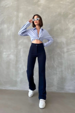 Önü Cumalı İthal Krep Pantolon Lacivert (Beden: M) - Görsel 4