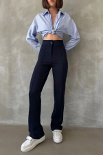 Önü Cumalı İthal Krep Pantolon Lacivert (Beden: M) - Görsel 6