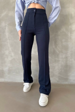 Önü Cumalı İthal Krep Pantolon Lacivert (Beden: M) - Görsel 5