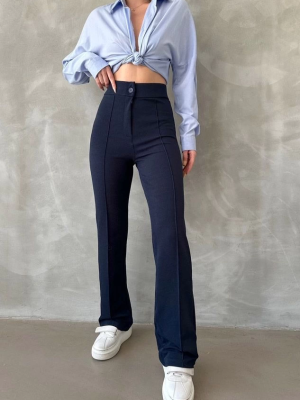 Önü Cumalı İthal Krep Pantolon Lacivert (Beden: M)