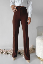 Önü Cumalı İthal Krep Pantolon Kahve (Beden: S)