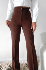 Önü Cumalı İthal Krep Pantolon Kahve (Beden: M) - Görsel 3
