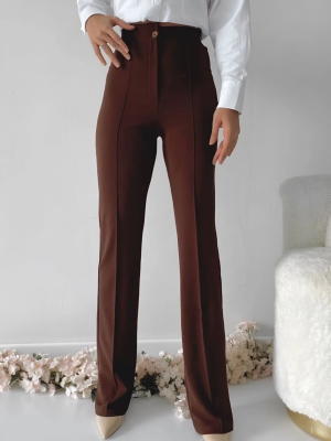 Önü Cumalı İthal Krep Pantolon Kahve (Beden: M)