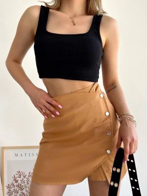 Dört Çıtçıtlı Gabardin Şort Etek S249001 Camel (Beden: S)