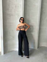 Pileli Keten Pantolon S255046 Siyah (Beden: S) - Görsel 4