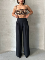 Pileli Keten Pantolon S255046 Siyah (Beden: L)