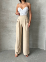 Pileli Keten Pantolon S255046 Bej (Beden: M) - Görsel 4