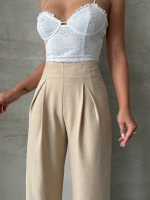 Pileli Keten Pantolon S255046 Bej (Beden: M) - Görsel 2