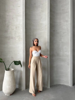 Pileli Keten Pantolon S255046 Bej (Beden: M) - Görsel 5