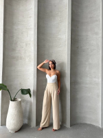 Pileli Keten Pantolon S255046 Bej (Beden: M) - Görsel 6