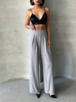 Pileli Keten Pantolon S255046 Gri (Beden: M)