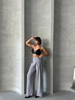 Pileli Keten Pantolon S255046 Gri (Beden: Xl) - Görsel 5