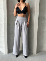 Pileli Keten Pantolon S255046 Gri (Beden: Xl) - Görsel 4