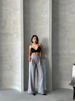 Pileli Keten Pantolon S255046 Gri (Beden: Xl) - Görsel 6