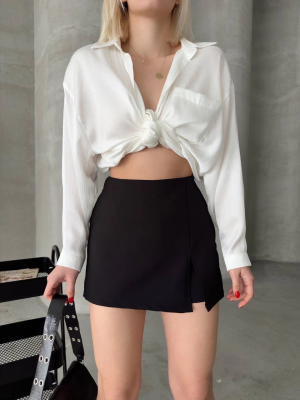 Tek Yırtmajlı Şort Etek Siyah (Beden: M)