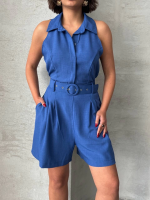 Yakalı Şort Tulum Mavi (Beden: M)