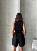 Yakalı Şort Tulum Siyah (Beden: S) - Görsel 3