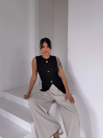 Kadın Siyah Bisiklet Yaka Gold Düğmeli Ottoman Bluz S2310 (Beden: M) - Görsel 4