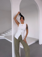 Kadın Beyaz Bisiklet Yaka Gold Düğmeli Ottoman Bluz S2310 (Beden: M) - Görsel 3