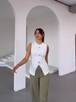 Kadın Beyaz Bisiklet Yaka Gold Düğmeli Ottoman Bluz S2310 (Beden: M) - Görsel 2