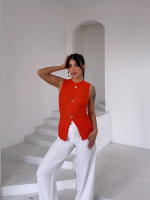 Kadın Turuncu Bisiklet Yaka Gold Düğmeli Ottoman Bluz S2310 (Beden: S) - Görsel 3