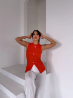 Kadın Turuncu Bisiklet Yaka Gold Düğmeli Ottoman Bluz S2310 (Beden: L) - Görsel 4