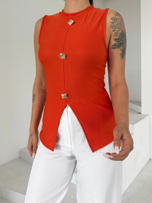 Kadın Turuncu Bisiklet Yaka Gold Düğmeli Ottoman Bluz S2310 (Beden: L)