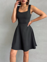 Kadın Kare Yaka Kısa Elbise S251188 Siyah (Beden: M) - Görsel 2