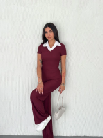 Ottoman Kumaş Beyaz Gömlek Yaka Takım S4142 Bordo (Beden: M) - Görsel 5