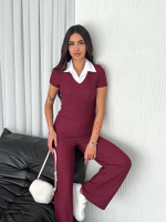 Ottoman Kumaş Beyaz Gömlek Yaka Takım S4142 Bordo (Beden: L) - Görsel 7