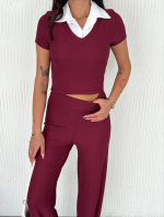 Ottoman Kumaş Beyaz Gömlek Yaka Takım S4142 Bordo (Beden: L) - Görsel 3